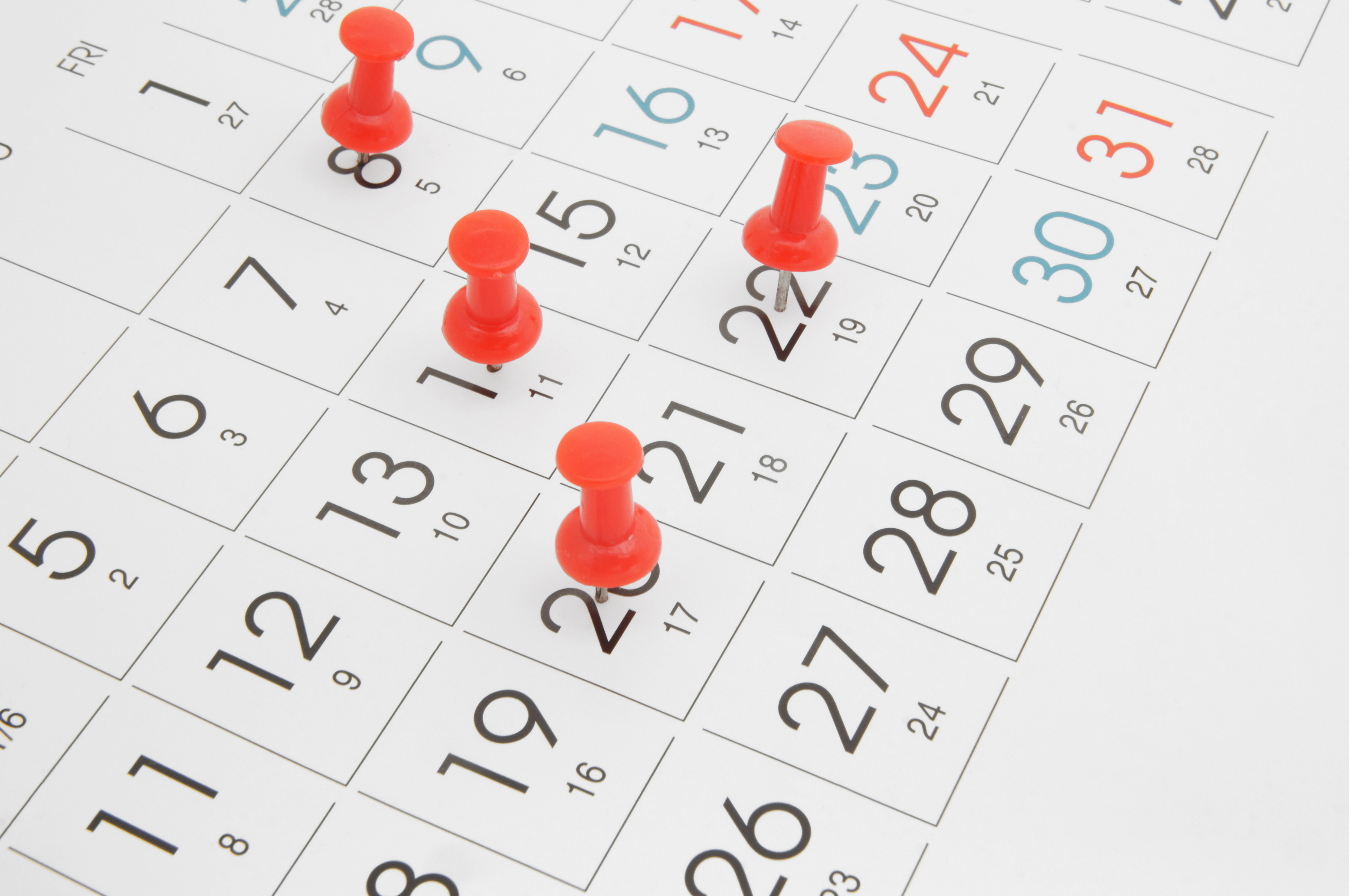 Calendar,Page,With,Push,Pins,,Planning,Concept